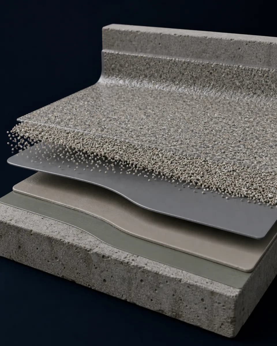 Visuele doorsnede van de laagopbouw voor polyaspartic Grip